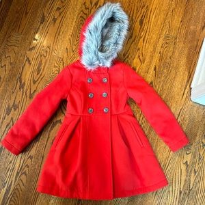 Cat & Jack girls size small 6/6x red pea coat with removable for lined hood
